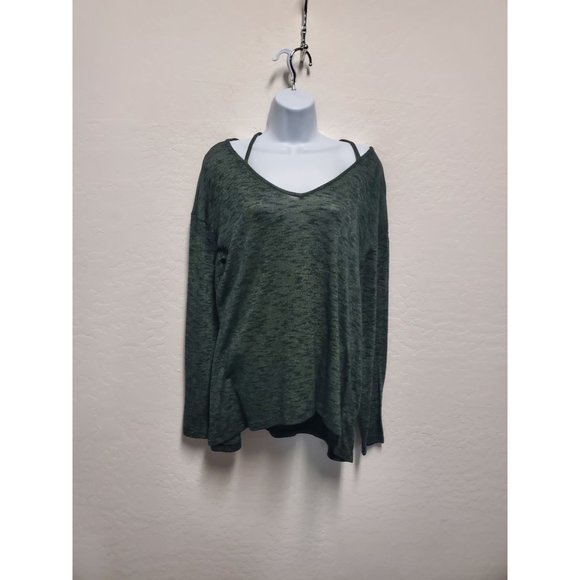 Juicy Couture Large Heathered Gray Strappy Neck Hi Lo Long Sleeve Shirt Top - Picture 1 of 6